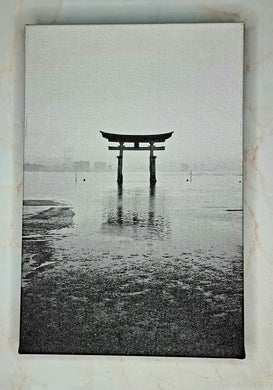 Itsukushima Torii Gate Canvas Print - Black and White