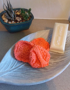 Hand knitted cotton face scrubbie