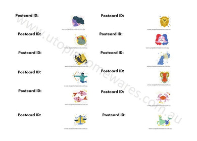 Postcrossing ID stickers with Zodiac themes